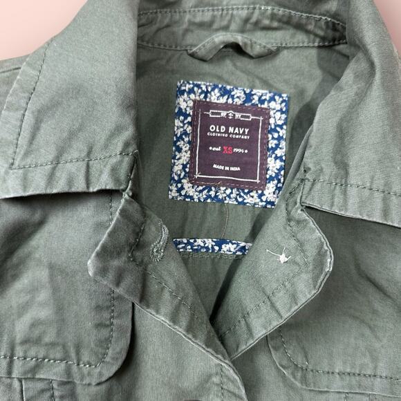 Y2K Old Navy Jacket Utility Women Green Bella Swan Button Long Sleeve XS - Picture 4 of 6